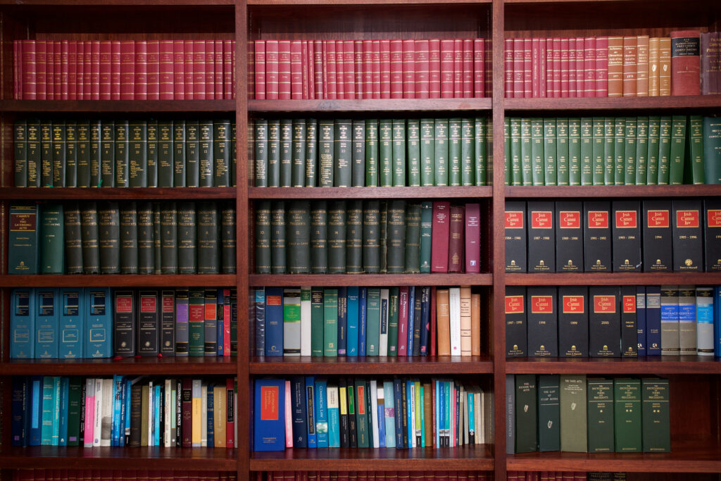 A bookcase of legal literature.